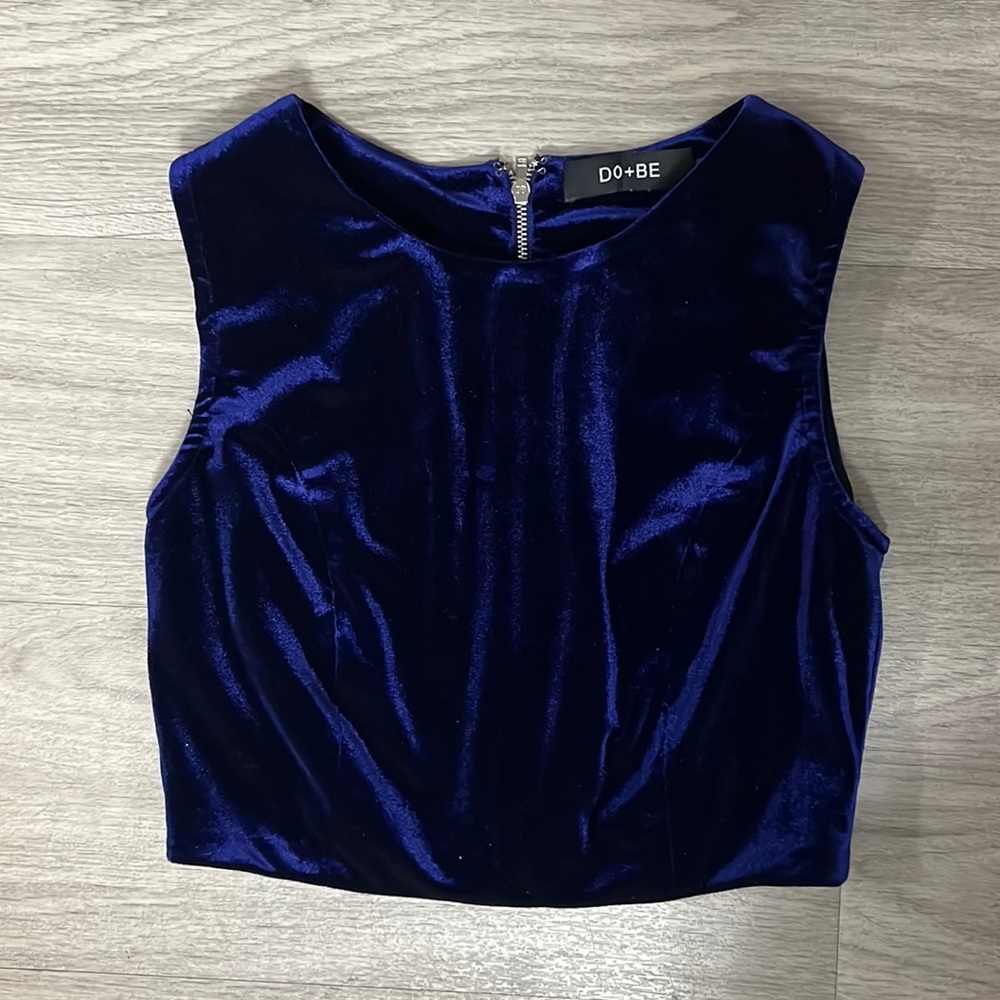 Velvet Blue Crop Tank Top with Zipper DO+BE Size Small Women’s - Picture 1 of 8